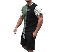 Keerlonno Uomo Tuta Corta Estiva Uomo Completa 2 Pezzi Fitness Maglietta con Pantaloncini Tuta Uomo Completi Taglie Forti Set con Maglieria e Pantaloni Casual Corsa Tuta Estiva Uomo Abito
