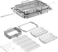 KEESHA Kit di accessori per girarrosto regolabile in acciaio inox con cestello piatto, cestello e asta di collegamento rapido, per Kamado Classic Joe, Big Joe Grill e la maggior parte dei barbecue a