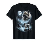Keeshond Howling to The Moon Retro 90's Dog Maglietta