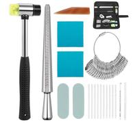 KEESIN 20PCS Kit Per La Creazione Di Anelli,con barra per misurazione anelli, martello in gomma, misuratore delle dita, con misura UK dalla A alla Z, panno per lucidatura, brunitoio in pietra d’agata