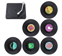 KEESIN 6 sottobicchieri antiscivolo in vinile a forma di disco CD, isolanti, con supporto, per caffè, tè, birra, bicchieri da vino, casa e bar (rosso)