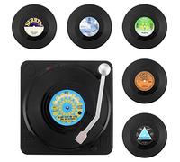 KEESIN Sottobicchieri in vinile antiscivolo, con supporto per CD retrò, isolati da caffè, con supporto (verde)