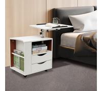 KEESUNG Comodino girevole funzionale, funzionale, funzionale, tavolino da appoggio multifunzione, libreria con 2 cassetti, 1 ripiano regolabile in altezza, con ruote, per soggiorno, ufficio, bianco