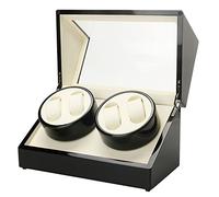 KEESUNG Scatola per orologi automatica 4 + 0 Watch Winder Box Lussuoso caricatore orologi scatola carica orologi scatola elettrica rotante, Esterno nero e interno bianco