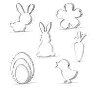Keewah Set di 8 formine per biscotti pasquali in acciaio inox, a forma di coniglio, coniglio, fiore, carota, pulcino, uovo di Pasqua
