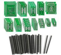 KeeYees 12 Tipi SMD a DIP Adattatore PCB Board Kit SOP8 SOP10 SOP14 SOP16 SOP20 SOP24 SOP28 0402/0603/0805 SMT SOT89/SOT223 TQFP100 QFN32 QFN44/48 con 40 pezzi Pin Header 2,54mm