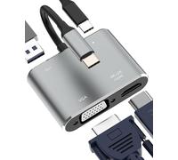 Kefiany Adattatore USB C a HDMI VGA USB OTG 3.0 Porta Tipo C PD Ricarica Macbook PC per iPad per iPhone16 15 per schermo 4K Connettore Thunderbolt DisplayPort Computer Hub Multiport (4 in 1)