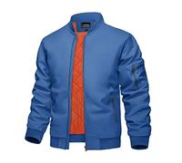 KEFITEVD Bomber da uomo per le mezze stagioni, giacca da aviatore, leggera imbottitura, con colletto alto, tasca sulle maniche, giacca college, blu reale, XL