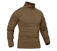 KEFITEVD Camicia Tattica da Combattimento Uomo Flecktarn Slim Fit Maniche Lunghe Camouflage Paintball Airsoft Army Camicia Bundeswehr T-Shirt Militare Uniforme, marrone, M