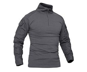 KEFITEVD Camouflage Camicia Uomo Flecktarn BDU Uniforme Tattica Woodland Training Gioco di Guerra Camicia Militare Traspirante Grigio M (Etichetta: XL)