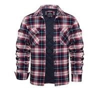 KEFITEVD Checked Shirt Jacket Uomo Manica Lunga Cotone Lumberjack Shirt Plaid Camicia Termica Flanella Camicia Regular Fit Checked Flannel Giacca Rosso-Bianco M