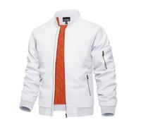 KEFITEVD - Giacca bomber da uomo invernale calda, trapuntata, foderata, casual, antivento, giacche militari da volo con 4 tasche, bianco, L