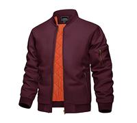 KEFITEVD - Giacca bomber da uomo invernale calda, trapuntata, foderata, casual, antivento, giacche militari da volo con 4 tasche, Rosso vinaccia, L