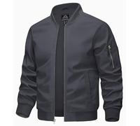 KEFITEVD Giacca da uomo leggera e sottile bomber con tasca sulle maniche, giacca a blouson, giacca da mezza stagione, con colletto alto, giacca da aviatore americana con tasca interna, grigio scuro