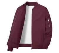 KEFITEVD Giacca da uomo leggera e sottile bomber con tasca sulle maniche, giacca a blouson, giacca da mezza stagione, con colletto alto, giacca da aviatore americana con tasca interna, rosso vivo, XL