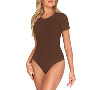 Kefiyis Body da Donna a Maniche Corte con Scollo Tondo, Elegante, Bodies da Donna per l'Estate, T-shirt, Tops, Body Basic da Donna, Body Tanga con Bottoni a Pressione, marrone, XS
