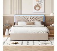KEFSR Letto imbottito da 160 x 200 cm, 4 cassetti con illuminazione a LED, letti contenitori, senza molle, chiusura per cassetti, doghe in legno, base per materasso (160 x 200 cm)