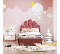 KEFSR Letto imbottito singolo 90x200 cm, letto per ragazze con rete a doghe, testata regolabile a forma di fiore, rivestimento in velluto, rosso rosa, senza materasso. (rosso rosa+tessuto di velluto