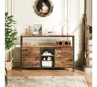 KEFSR Mobile TV in legno con cassetti, serie Art retrò, 137 x 78 x 30 cm, mobile TV da pavimento in legno con luce LED, console multimediale TV, mobile toni classici (marrone, 137 x 78 x 30 cm)