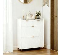 KEFSR, scarpiera bianca, moderna scarpiera con 4 cassetti in legno con maniglie dorate, lucidata a specchio per camera da letto, soggiorno, piccola scanalata. (4 cassetti(1), bianco)