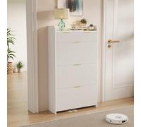 KEFSR Scarpiera moderna bianca con 5 cassetti e maniglie dorate - Un elegante design scanalato lucido perfetto per camera da letto, soggiorno e spazi compatti. (5 cassetti, bianco)