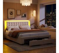 KEFSR Struttura letto a LED, letto imbottito 140 x 190 cm, letti con rete a doghe in legno, contenitore con leva pneumatica, 2 cassetti portaoggetti, non necessita di molle (140 x 190 cm)