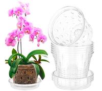 KEGAJEGA Set di 5 Vasi per Orchidee 12,5 cm Vaso per Piante con Sottovaso Trasparente con Foro di Drenaggio per Dendrobium Phalaenopsis-Orchidea Lilium Pekinensis Gardenia Sansevieria (M)