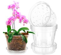 KEGAJEGA Set di 5 vasi per orchidee, 15 cm, con sottovaso, trasparente, con foro di drenaggio, per dendrobium, orchidea, phalaenopsis, lilium, pékinensis, gardenia, serpente - (L)