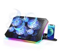 KeiBn Upgarde - Tappetino di raffreddamento per computer portatile, con luci RGB, 6 ventole per laptop da 15,6 a 17,3 pollici, 7 supporti di altezza, 10 modalità di luce, 2 porte USB, uso da scrivania