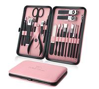 Keiby Citom Set per manicure, 18 pezzi, kit professionale per la cura della pedicure, strumenti per la cura della pedicure, strumenti per la toelettatura in acciaio inox con custodia in pelle PU oro