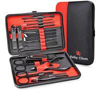 Keiby Citom Tagliaunghie Set Professionale - Grooming Kit Strumenti per Manicure e Pedicure 18 pcs con Bella Box (Nero Rosso)