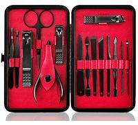 Keiby Citom Tagliaunghie Set Professionale - Grooming Kit Strumenti per Manicure e Pedicure 18 pcs con Bella Box (Nero Rosso)
