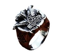 keigtuxh Anello vichingo con martello di Thor e corvo di Odino, in acciaio inox, per uomo e donna, taglia 7-13