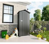 KEIKI Capanno per attrezzi da esterno, 170 x 40 x 75 cm, in metallo, con tetto inclinato e porta chiudibile, piccolo capanno per attrezzi verticale alto per cortile, giardino, patio, prato, nero