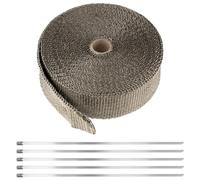 KEILEOHO 15 m x 5 cm Benda Termica Moto, Benda Termica per Scarico Marmitta, in fibra di vetro, con 10 Fascette in Acciaio Inox, per collettore a ventaglio, Moto, auto, nastro, colore titanio