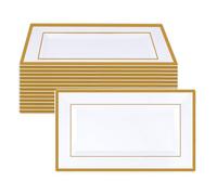 KEILEOHO 15 piatti da portata rettangolari in plastica, 33 x 20 x 1,5 cm, colore bianco con bordo dorato, piatti per antipasti, buffet, catering, compleanni e matrimoni