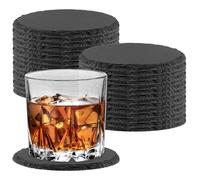 KEILEOHO Set di 30 sottobicchieri rotondi in ardesia, 10 cm, rotondi, in ardesia, per bicchieri, bicchieri in ceramica, colore nero