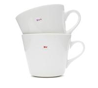 Keith Brymer Jones - Gamma di parole - Coppia di tazze medie in ceramica bianca - 350ml - Mr (rosso) & Mrs (lilla)