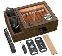 KEJIAR Umidificatore per sigari con 2 scatole laterali per accessori per sigari, con parte superiore in vetro di cedro, piccolo umidificatore per sigari con tagliasigari, taglierina a V, umidificatore