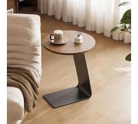 KEJIAWU Tavolino Laterale a Forma di C, Rotondo, 40cm, Legno e Base in Metallo Nero, risparmiatore di Spazio, Multifunzionale for Soggiorno, Camera da Letto(Brown)