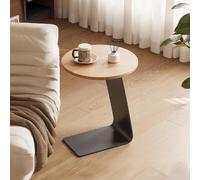 KEJIAWU Tavolino Laterale a Forma di C, Rotondo, 40cm, Legno e Base in Metallo Nero, risparmiatore di Spazio, Multifunzionale for Soggiorno, Camera da Letto(Yellow)