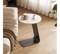 KEJIAWU Tavolino Laterale a Forma di C, Rotondo, 40cm, Legno e Base in Metallo Nero, risparmiatore di Spazio, Multifunzionale for Soggiorno, Camera da Letto(White)