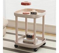 KEJIAWU Tavolino rotondo con rotelle, comodino in plastica, tavolino rotondo, con rotelle bloccabili, per soggiorno, camera da letto, balcone, terrazza (Color : Light brown)