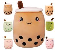 Kekeso Boba Peluche Cuscino Peluche Morbido Realistico Bolla Perla Tè Al Latte Cuscino Che Abbraccia Cartone Animato Peluche Cuscino Schienale Regalo (Brown-Big Eyes, 25cm/9.84inch)