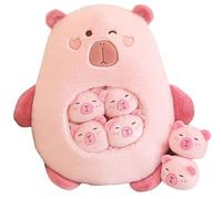 Kekeso Capybara Peluche Kawaii Capybara Peluche con 6 Bambini Carino Borsa di Capybara Plushies Cuscino Giocattoli Impagliati Per Ragazze Ragazzi Regali,Rosa