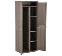 Keketa Armadio da giardino multifunzione con porta scopa e 4 ripiani, per interni ed esterni, marrone, 65 x 45 x 172 cm, effetto rattan