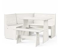 Keketa Set da Pranzo in Legno Con Tavolo e Panca Angolare - 6 Pezzi, Mobili Salvaspazio per Casa, Cucina, Ufficio - Legno Massello di Pino Bianco