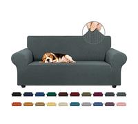 KEKUOU Copridivano elasticizzato Loveseat per divano a 2 cuscini (140-200 cm), protezione per mobili con fondo elastico, per bambini e cani, in jacquard a quadretti piccoli (medio, grigio)