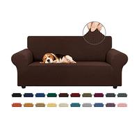 KEKUOU Copridivano elasticizzato Loveseat per divano a 2 cuscini (140-200 cm), protezione per mobili con fondo elastico, per bambini e cani, in jacquard a quadretti piccoli (M, cioccolato)