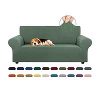 KEKUOU Copridivano elasticizzato Loveseat per divano a 2 cuscini (140-200 cm), protezione per mobili con fondo elastico, per bambini e cani, in jacquard a quadretti piccoli (M, verde grigiastro)